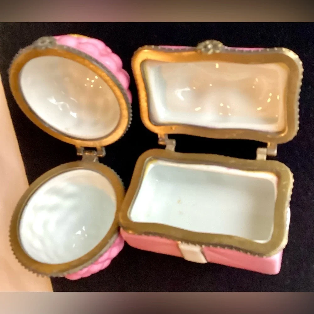 💕 Two 2 Mini Porcelain Trinket Boxes 💕 Vintage VTG Y2K Jewelry Organizer
